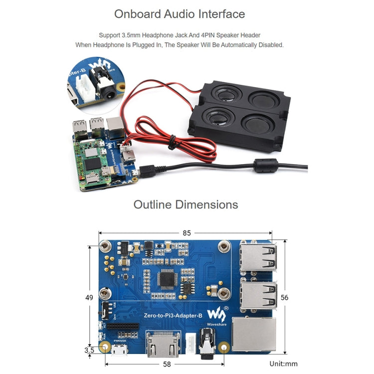 Waveshare  適用於Raspberry Pi 3 Model B/B+ 的 Raspberry Pi Zero 2W 轉 3B 適配器