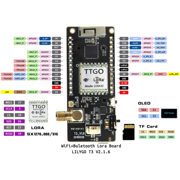 TTGO LoRa32 V2.1 ESP32 OLED 0.96寸藍牙WIFI無線模塊SMA IP5306  433MHz