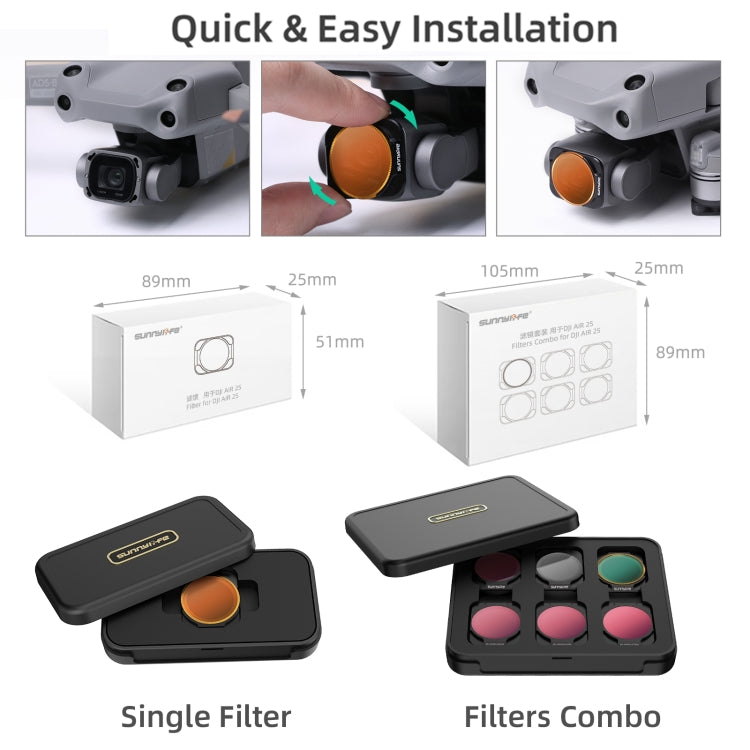 Sunnylife A2S-FI9348 適用於大疆DJI AIR 2S 混搭濾鏡4件套 MCUV+CPL+ND濾鏡