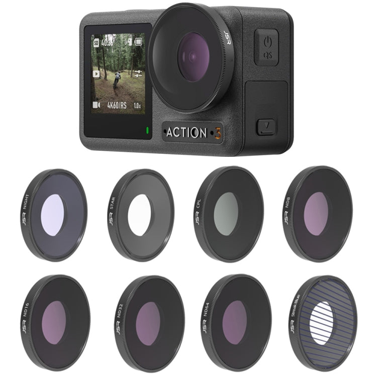 JSR 適用於DJI Osmo Action 3運動相機8合一拉絲藍 CPL ND8 ND16 ND32 ND64 STAR 抗光害濾鏡