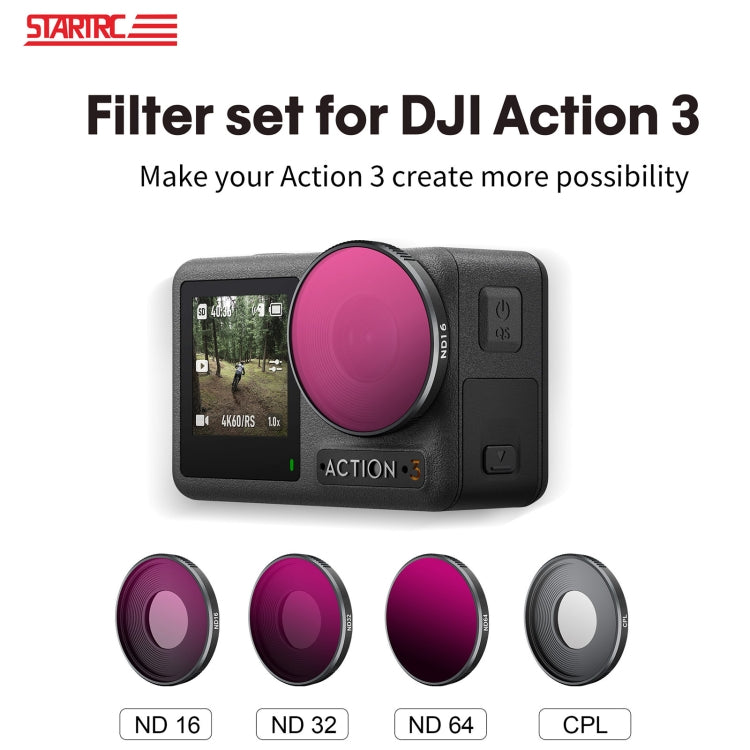 適用於大疆 DJI Action 3 STARTRC 專業版濾鏡四件套ND16/32/64/CPL