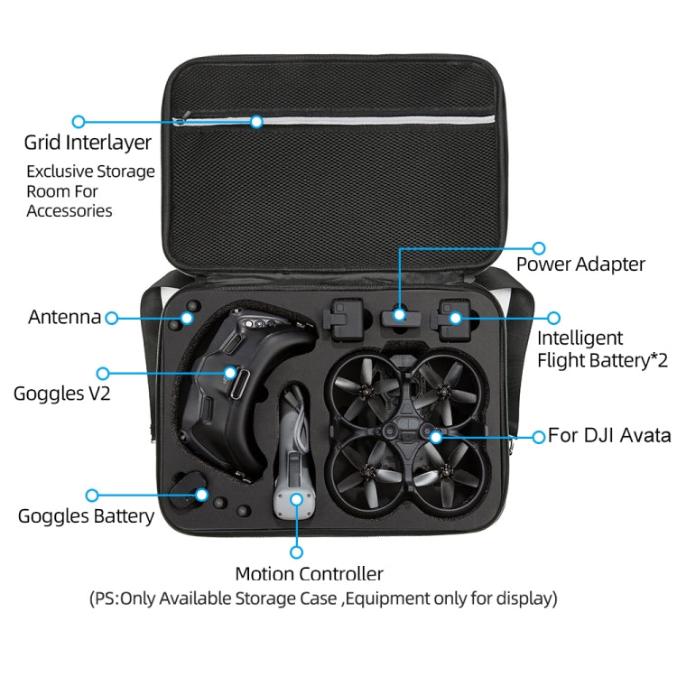適用於DJI Avata 黑色大盒子便攜包收納單肩無人機配件包 尺寸:38 x 28 x 15cm