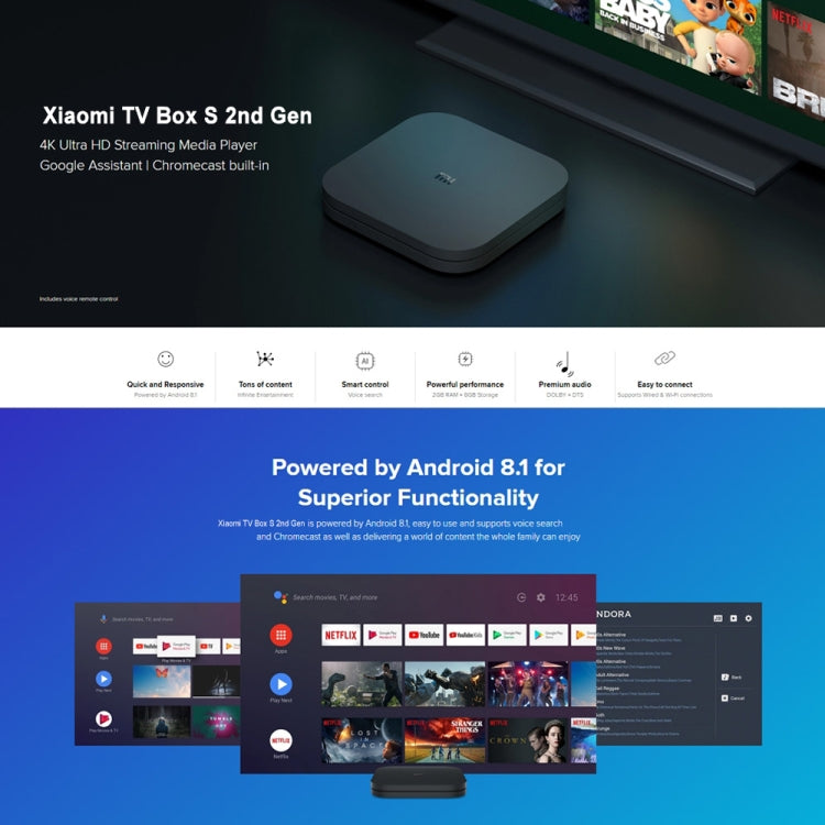 Xiaomi TV Box S 2nd Gen 4K超清谷歌TV帶谷歌遙控播放器  歐版