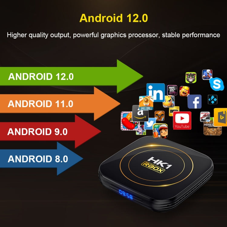 HK1 RBOX-H8S 4K超清安卓12.0智能網絡機頂盒帶遙控 Allwinner H618四核, 4GB+64GB