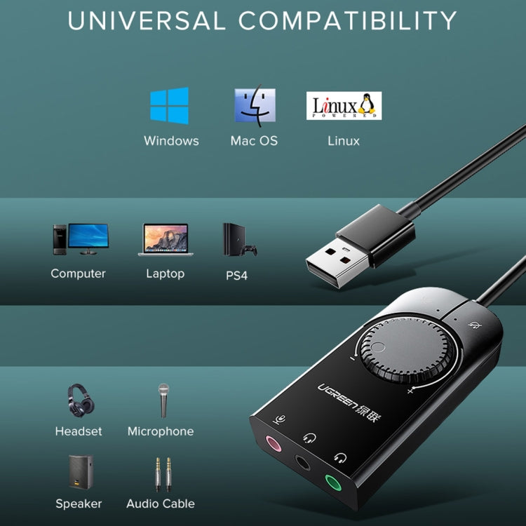 綠聯 CM109 USB轉3個3.5mm插孔電腦外置聲卡帶音量調節輪盤，線長：15cm