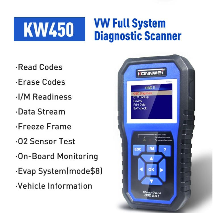 KONNWEI KW450 汽車2.8寸TFT彩屏電池檢測儀 支持2國語言/ 系統 XP WIN7 WIN8 WIN10