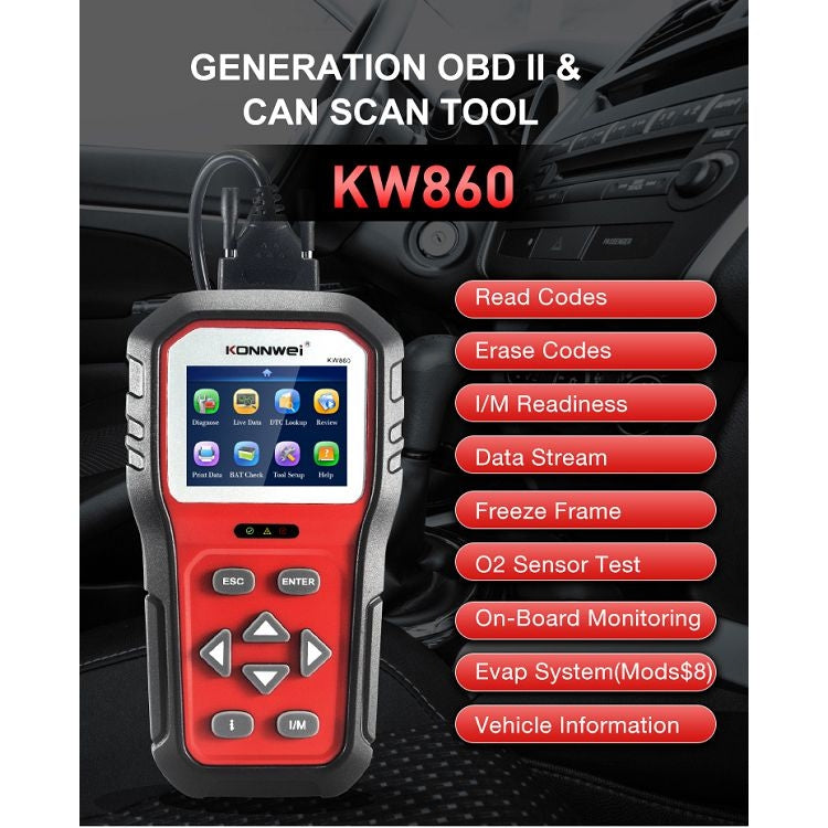 KONNWEI KW860 汽車2.8寸TFT彩屏電池檢測儀 支持8國語言/ I按鍵解析功能