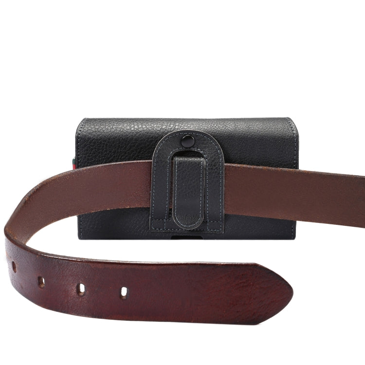 PU皮荔枝紋背夾扣上下開橫套掛腰包 帶卡槽和15cm手繩 適用於 6.7英寸手機通用