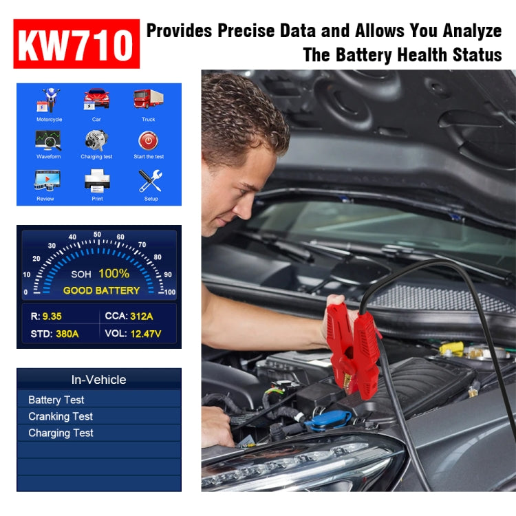 KONNWEI KW710 汽車3.2寸6V-24V鉛酸電池檢測儀 支持13國語言