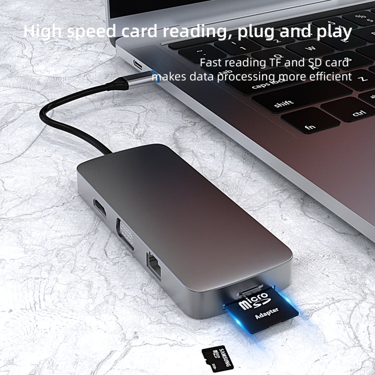 BL10V 10合一 Type-C轉RJ45+VGA+HDMI+3.5mm AUX+SD/TF卡槽+PD Type-C+USB3.0+2個USB 2.0接口 擴展塢集線器