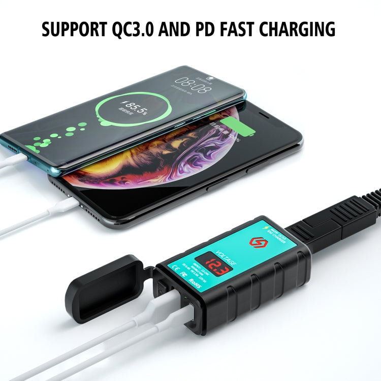 WUPP ZH-1422B3 DC12-24V 方形單USB+PD快充充電器 帶開關+電壓表+一體式SAE插口+1.4米OT端子連接線