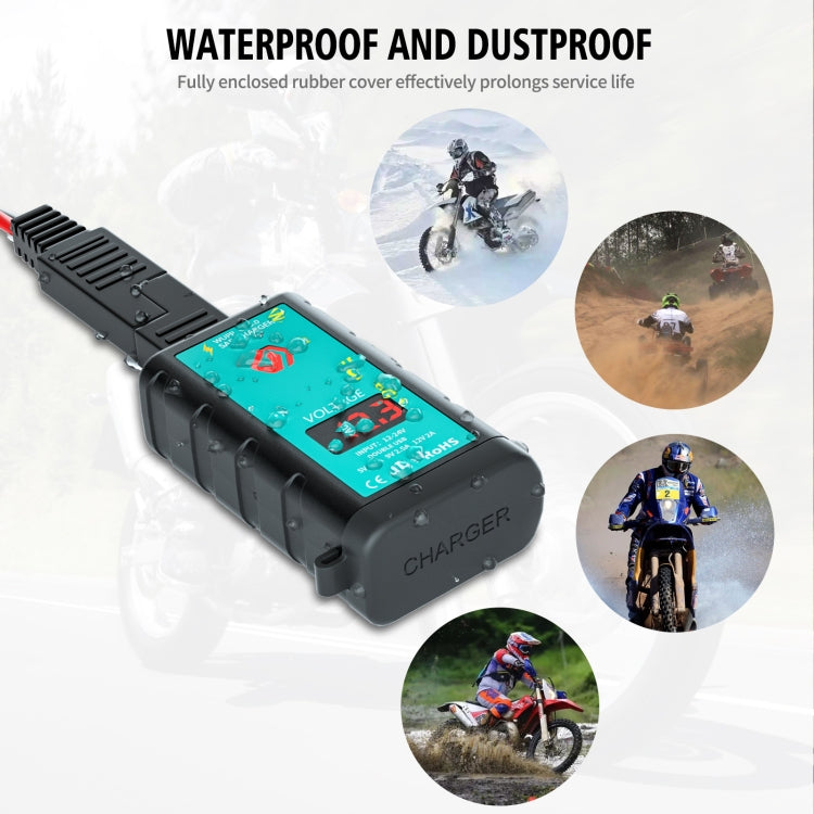 WUPP ZH-1422B3 DC12-24V 方形單USB+PD快充充電器 帶開關+電壓表+一體式SAE插口+1.4米OT端子連接線