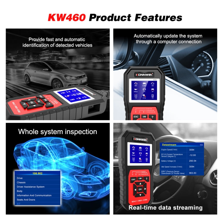 KONNWEI KW460 汽車2.8寸12V鉛酸電池檢測儀 故障診斷儀