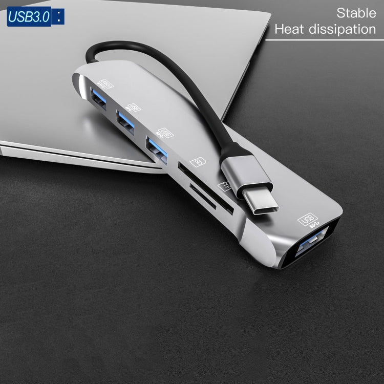 NK-3043H 6合一 Type-C轉TF/SD卡槽+4個USB 3.0母頭 適配器