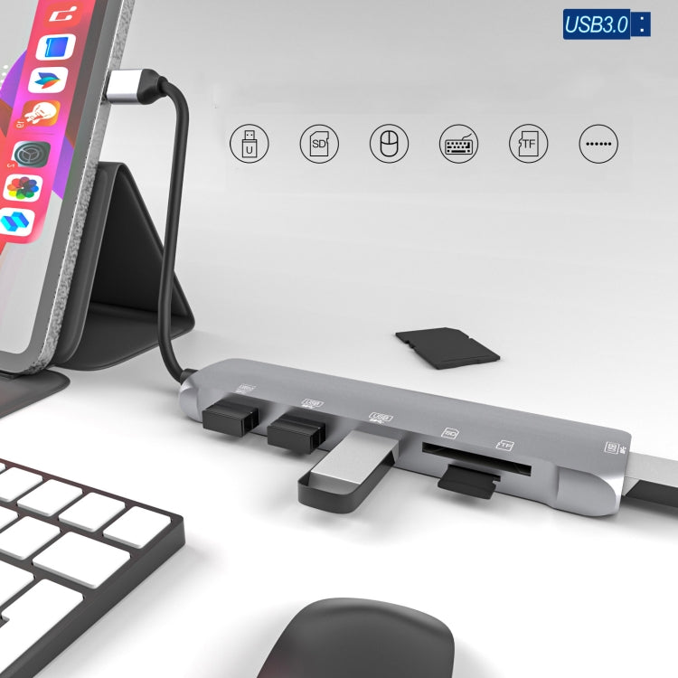 NK-3043H 6合一 Type-C轉TF/SD卡槽+4個USB 3.0母頭 適配器