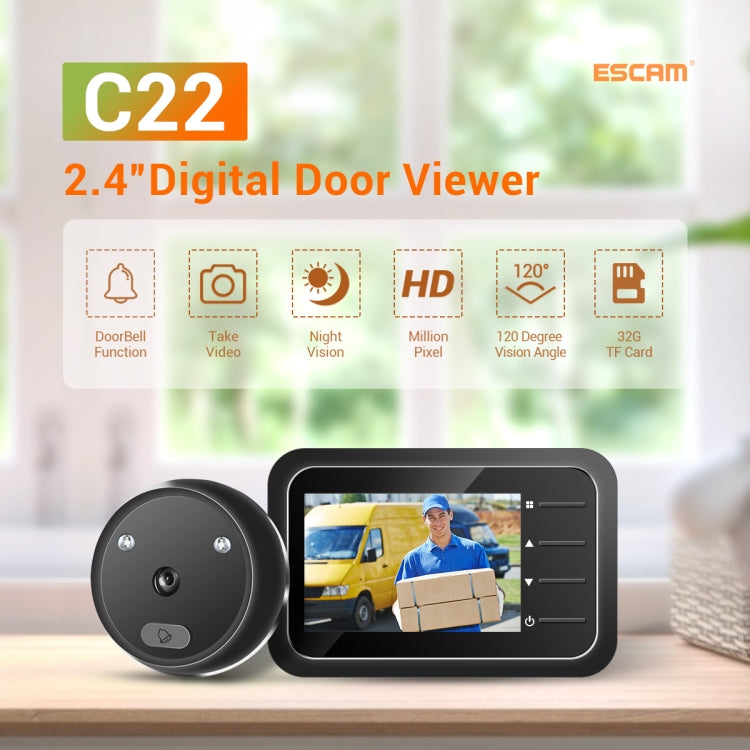 ESCAM C22 2.4寸屏幕数字貓眼門鈴，支持夜視，TF卡，拍照錄像