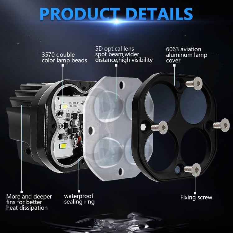 汽車3寸四目常亮雙色射燈 20W / 2000LM / DC9-30V