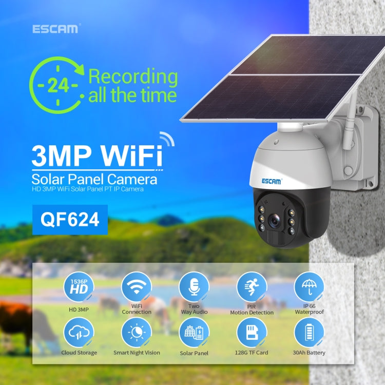 ESCAM QF624 1080P高清IP66防水太陽能板WiFi PT IP攝像機不帶電池