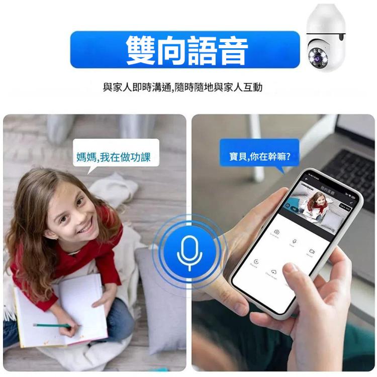 A6 2MP高清燈泡WiFi攝像頭 支持移動偵測/雙向語音/夜視/TF卡
