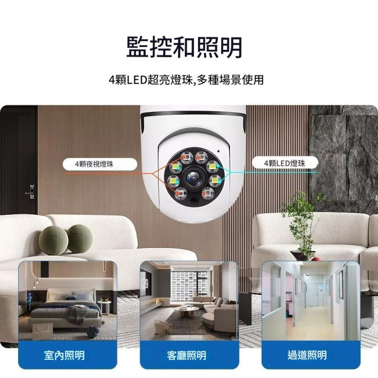 A6 2MP高清燈泡WiFi攝像頭 支持移動偵測/雙向語音/夜視/TF卡