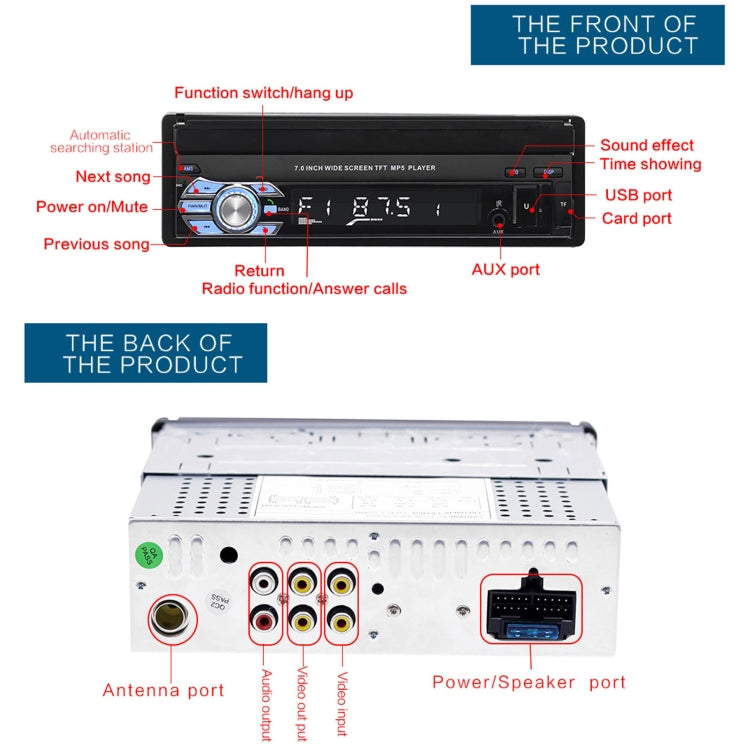 9601 7寸可伸縮車載MP5播放器 支持藍牙通話倒車功能