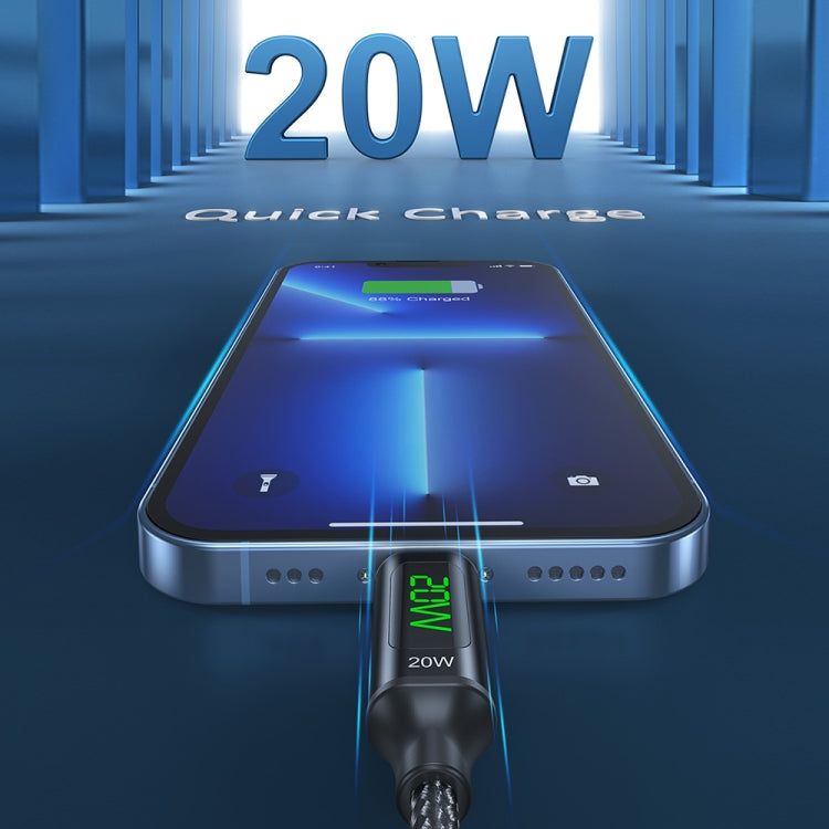 awei CL-123L 1米 Type-C 轉 8Pin 數顯快充線, CL-123L