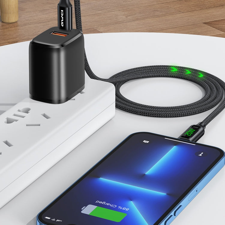 awei CL-123L 1米 Type-C 轉 8Pin 數顯快充線, CL-123L