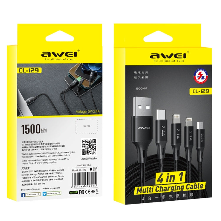 awei CL-129 4合1 USB轉Type-C轉8Pin轉Micro USB 多用途充電線, CL-129