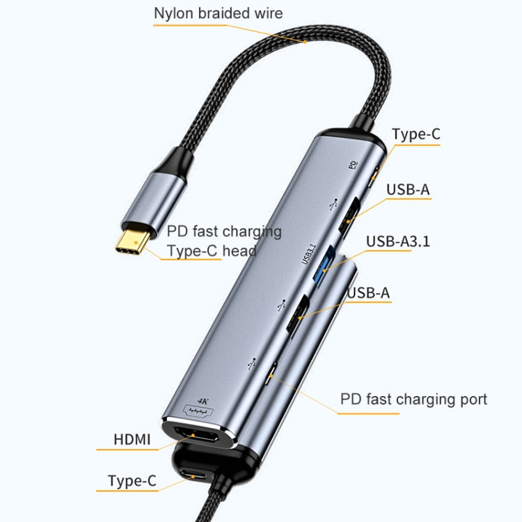 Y004 六合一 Type-C轉HDMI+USB3.1+雙USB 2.0+雙Type-C接口 多功能轉接器