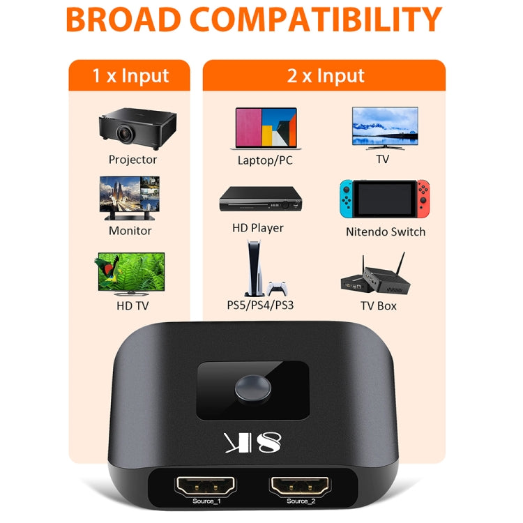 NK-H82 8K UHD HDMI 2進一出單向切換器 帶遙控器