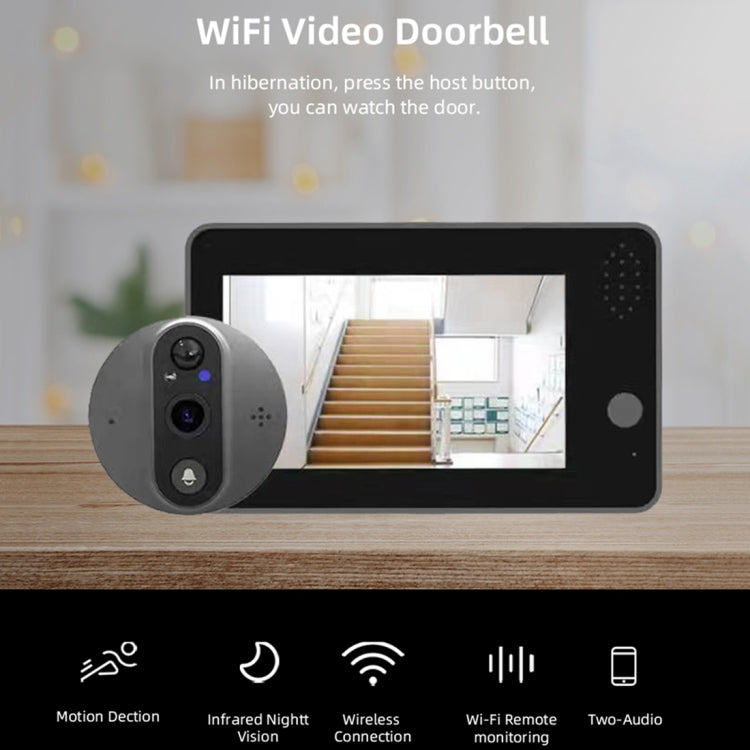 SY-38 4.3寸彩屏塗鴉款 WIFI貓眼可視門鈴 支持夜視&移動偵測&遠程對講