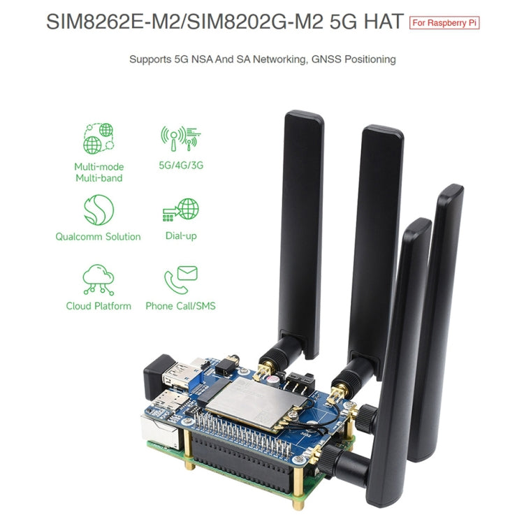 Waveshare SIM8262E-M2/SIM8202G-M2 5G HAT for Raspberry Pi, Single Band