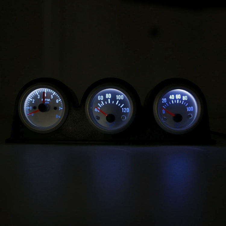 52mm汽車12V三合一組合儀錶 轉速+水溫+油壓 帶儀錶架