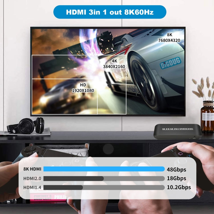 NK-H31 3合1 8K HDMI切換器 適用於 Xbox PS4 PS5 Roku UHD 電視監視器投影儀