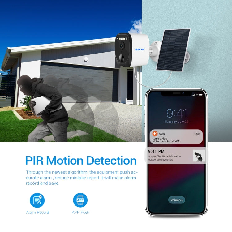 ESCAM QF370 3MP 雲存儲 WIFI PIR報警IP攝像頭，帶太陽能面板 支持夜視&雙向音頻
