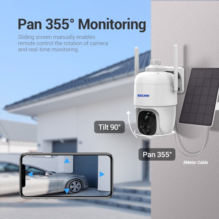 ESCAM G24 3MP WiFi智能夜視雙向語音對講太陽能攝像機支持全高清AI識別 PIR報警