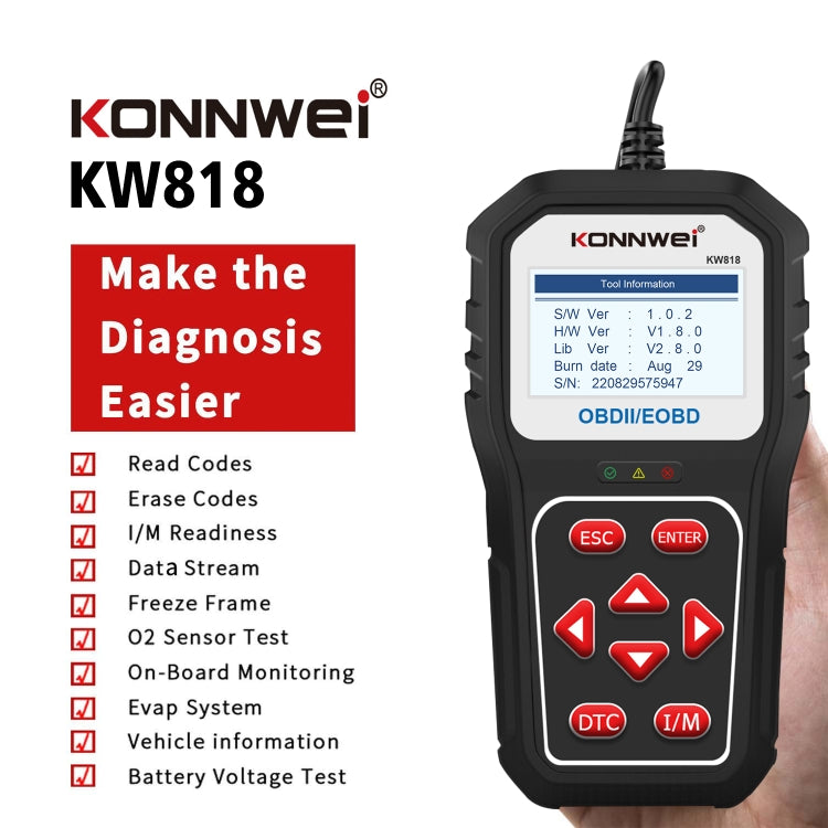 KONNWE KW818 汽車OBD2藍牙故障檢測儀 診斷工具