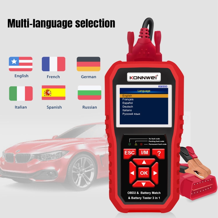 KONNWE KW880 三合一 汽車OBD2故障診斷儀+電池檢測儀+電池匹配重置