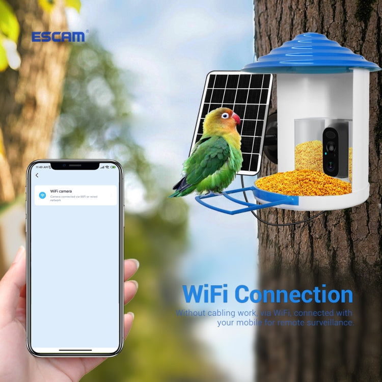 ESCAM PT389 IP66防水 200萬像素PIR移動偵測雙向音頻夜視WiFi攝像機帶AI鳥識別觀鳥屋