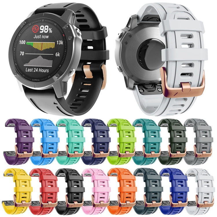 20mm 玫瑰金鋼扣硅膠錶帶, For Garmin Fenix 7S / 6S Pro / 5S Plus
