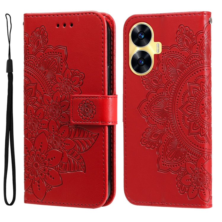 壓紋七瓣花手機皮套, For Realme C67 / 11 5G Taiwan Version, For Realme 11 4G Global, For Realme C53 / Narzo N53, For Realme 11, For Realme 11 Pro / 11 Pro+, For Realme C65 4G, For Realme GT Neo 5 5G / GT3, For Realme C55