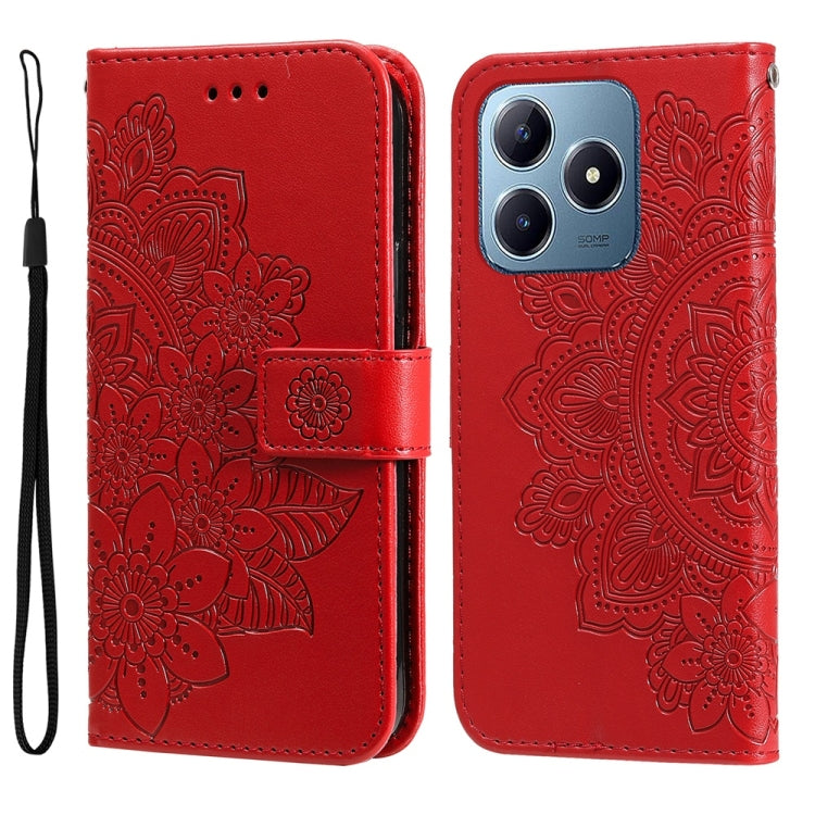壓紋七瓣花手機皮套, For Realme GT 7 Pro, For Realme 13+, For Realme 13 Pro / 13 Pro+ / P1 Pro Global, For Realme GT 6 / GT Neo6 SE, For Realme C63 / C61  / Note 60, For Realme 12 5G, For Realme 12+, For Realme 12 Pro+, For Realme C67 4G Global