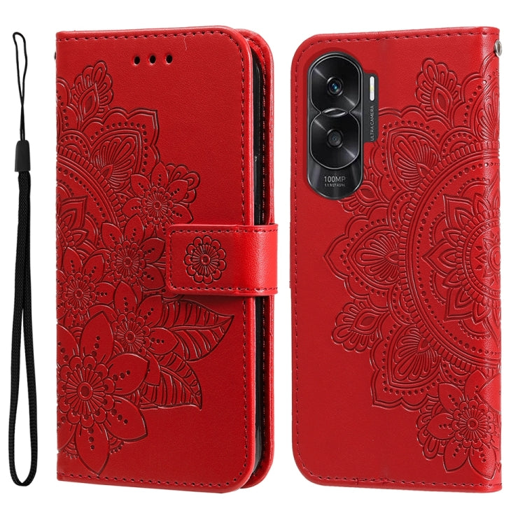壓紋七瓣花手機皮套, For Honor 100 Pro, For Honor 100, For Honor X50i+, For Honor Play 50 Plus, For Honor X6a, For Honor X50, For Honor X50i 5G
