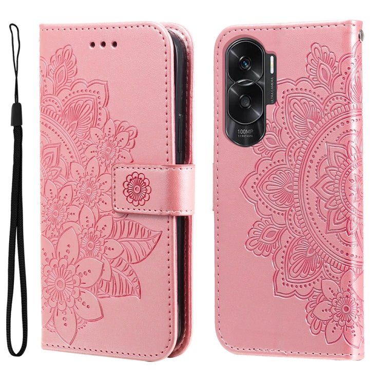 壓紋七瓣花手機皮套, For Honor 100 Pro, For Honor 100, For Honor X50i+, For Honor Play 50 Plus, For Honor X6a, For Honor X50, For Honor X50i 5G