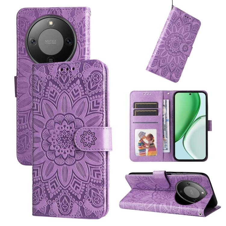 壓花向陽花手機皮套, For Honor 500 / 500 Pro Global 155.8mm, For Honor Magic8 Pro, For Honor Magic8, For Honor 400 Smart 5G / X7d 4G / Play 10T 5G, For Honor Play10 4G, For Honor Play 70 Plus, For Honor X5c Plus, For Honor X70 5G                                 ...