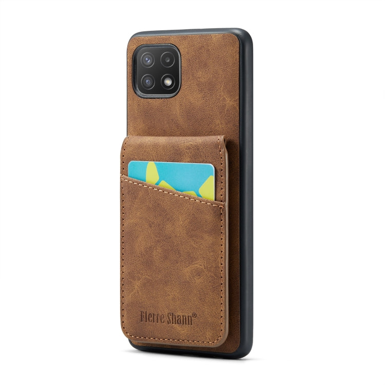 Fierre Shann 瘋馬紋插卡支架后蓋PU手機殼, For Samsung Galaxy A22 5G, For Samsung Galaxy A51 5G, For Samsung Galaxy A71 5G, For Samsung Galaxy A53 5G, For Samsung Galaxy A73 5G, For Samsung Galaxy A33 5G, For Samsung Galaxy A52 4G / 5G, For Samsung Galaxy A72 4G / 5G