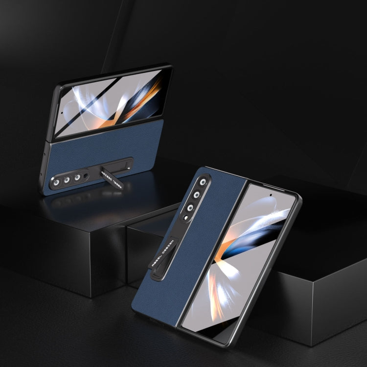 殼膜一體真皮+PC荔枝紋手機保護殼帶支架, For Samsung Galaxy Z Fold3 5G, For Samsung Galaxy Z Fold4 5G