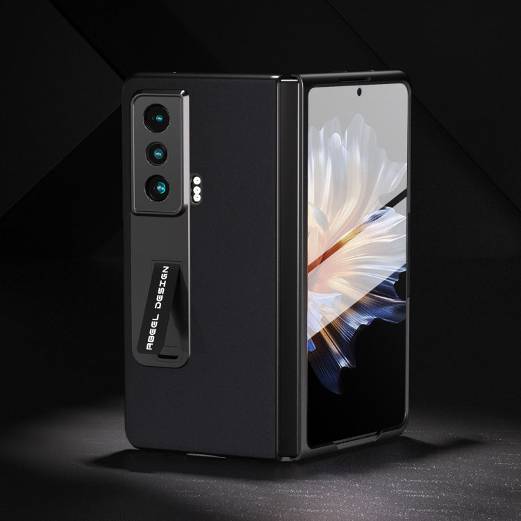 ABEEL 殼膜一體真皮絲柔黑邊手機殼帶支架, For Honor Magic Vs