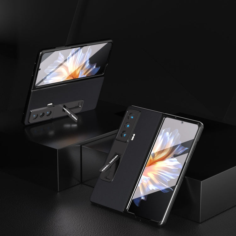 ABEEL 殼膜一體真皮絲柔黑邊手機殼帶支架, For Honor Magic Vs