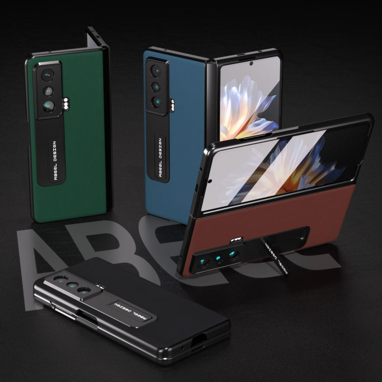 ABEEL 殼膜一體真皮絲柔黑邊手機殼帶支架, For Honor Magic Vs